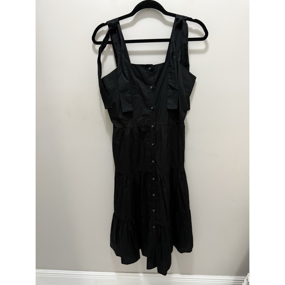 Who What Wear Black Cotton Tiered Button Front Midi Dress Size Small Minimalist‎